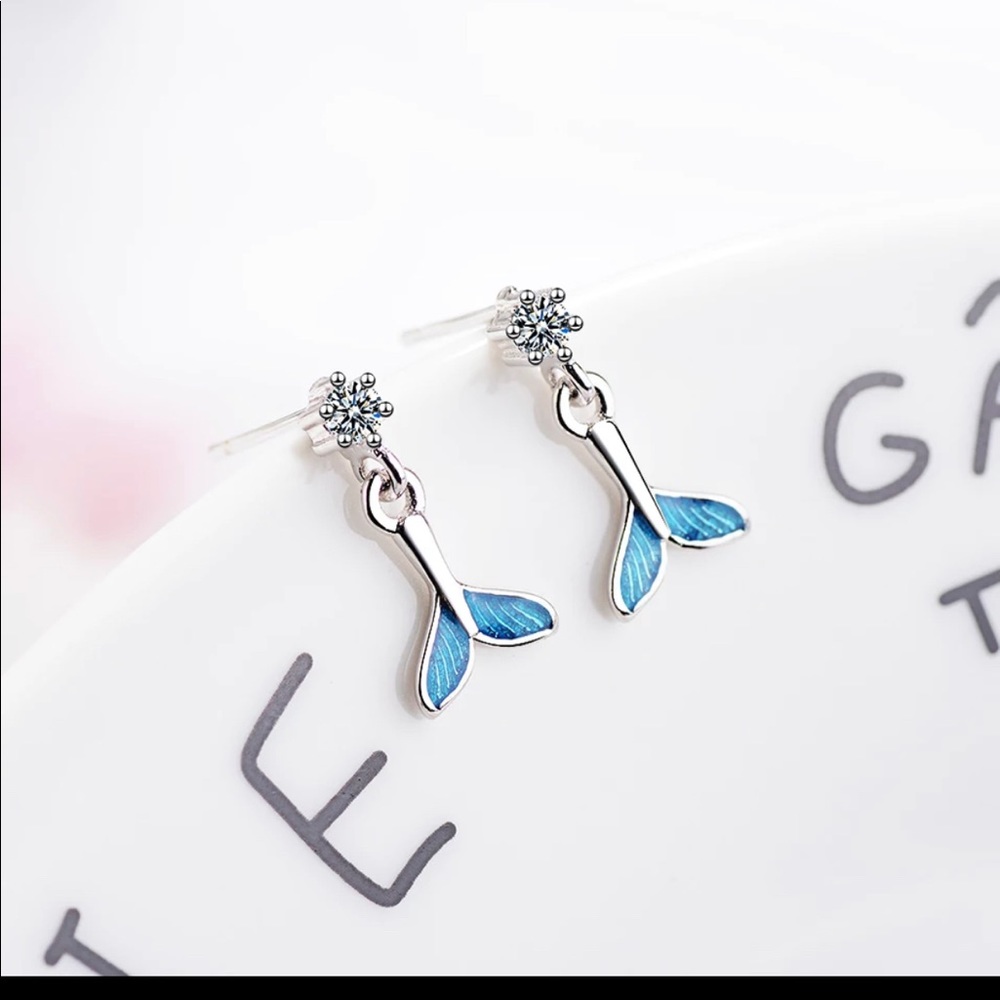 925 Sterling Silver Whale Mermaid Tale Earrings